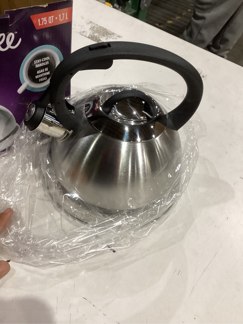 Condition photo showing Good Condition for mr. coffee flintshire 1.75-quart stainless steel whistling tea kettle – brushed satin finish stove-top kettle for boiling water 1.8 quarts brushed satin