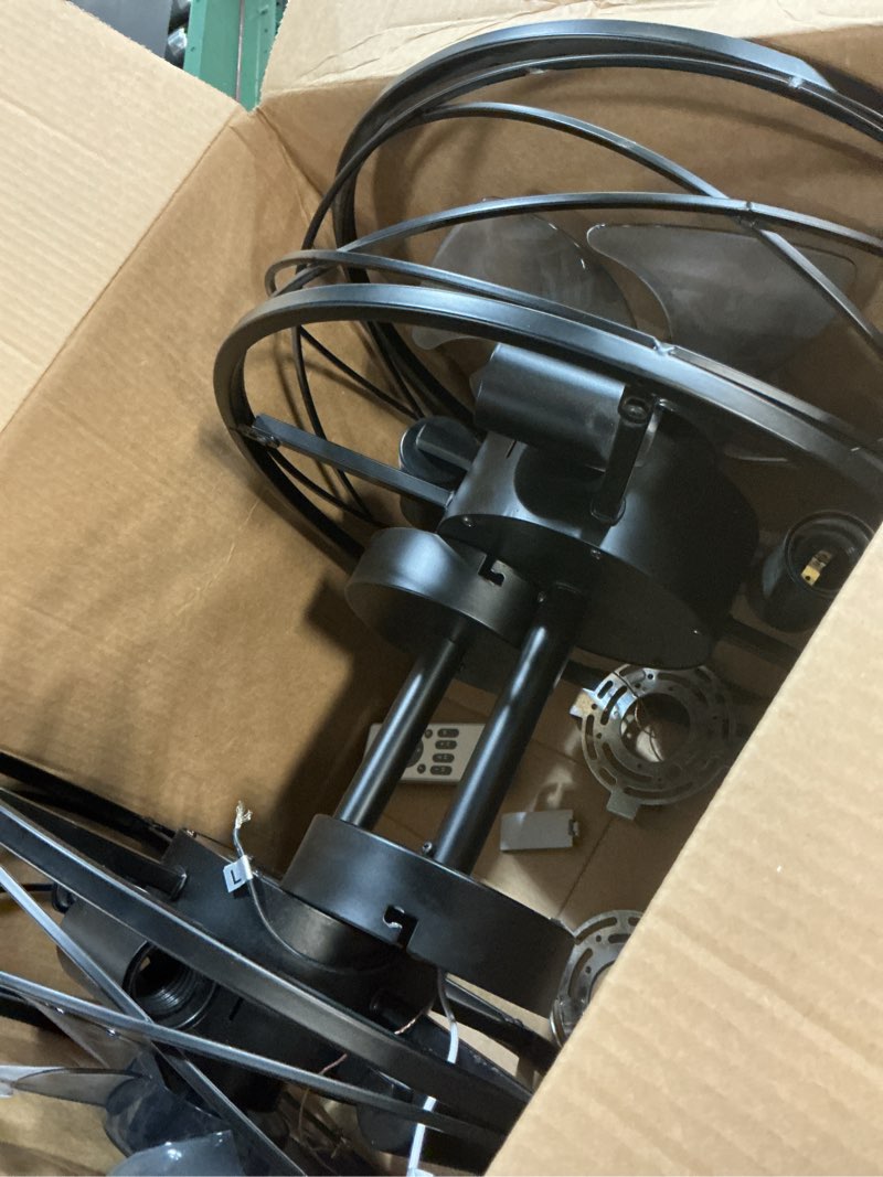 Condition photo showing As Is for Caged Ceiling Fan with Light with Remote, 17" Bladeless Industrial Ceiling Fan with Remote, Farmhouse Fan Lights Ceiling 6 Speed, Timing Fashionable,Matte Black