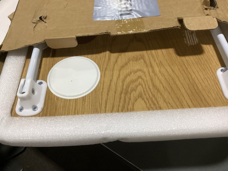 Condition photo showing Good Condition for laptop bed table, laptop desk for bed, foldable laptop bed desk with usb charge port, handle, desktop card slot, cup slot, side drawer, portable laptop table for bed eating reading working pink