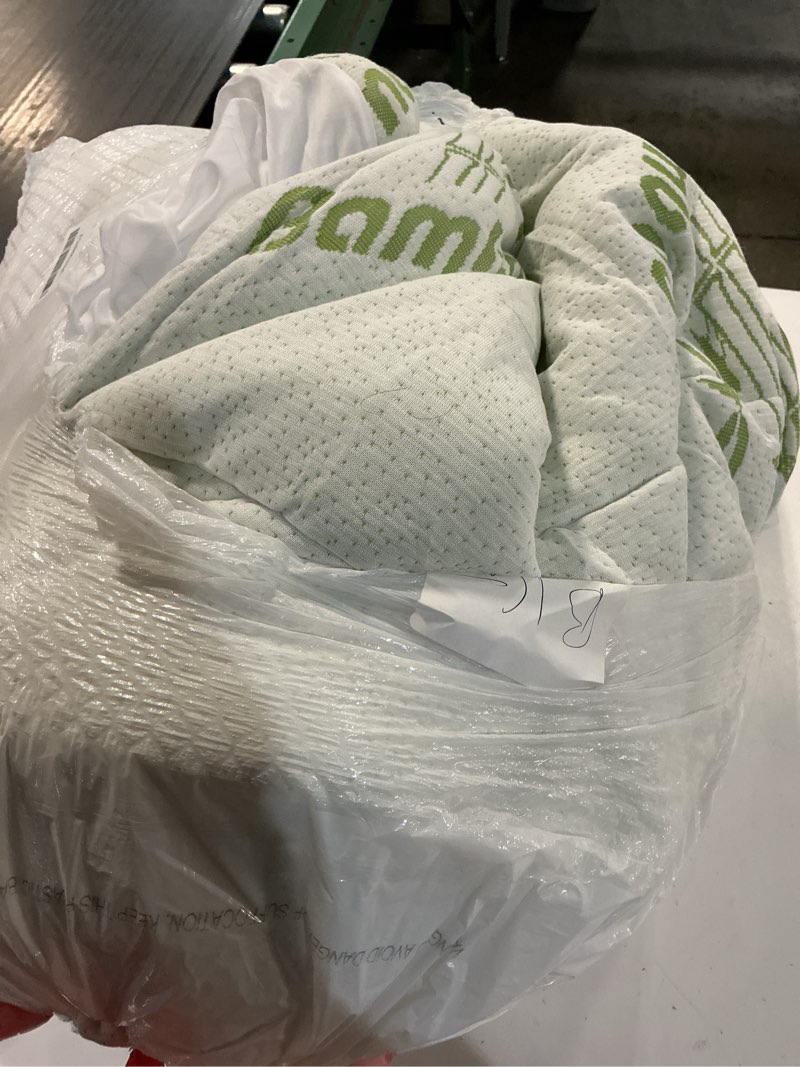 Condition photo showing As Is for hyleory mattress topper - thick bamboo-viscose naturally cooling pillow top mattress pad breathable fluffy soft mattress pad for back pain relief, king size, green green king