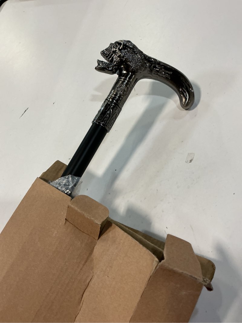Condition photo showing Good Condition for walking cane for men & women & seniors - 36.5 inch heavy duty 500+ lbs capacity, skull ergonomic handle, decorative & ornate design, gothic & goth elegant black & silver artistry, metal cane