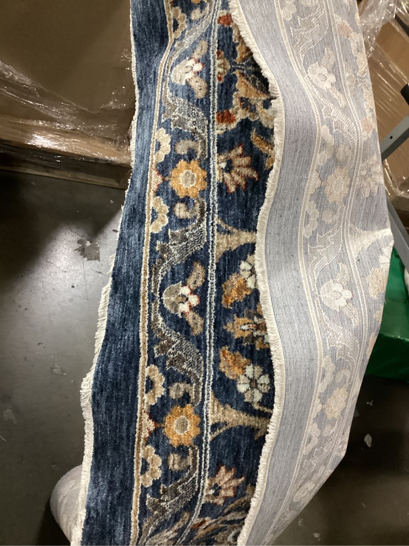 Condition photo showing As Is for (similar) 10x12 area rug: vintage floral washable rugs for living room bedroom dining ro10om under kitchen table office - soft non-slip stain resistant low pile carpet indoor - blue and beige