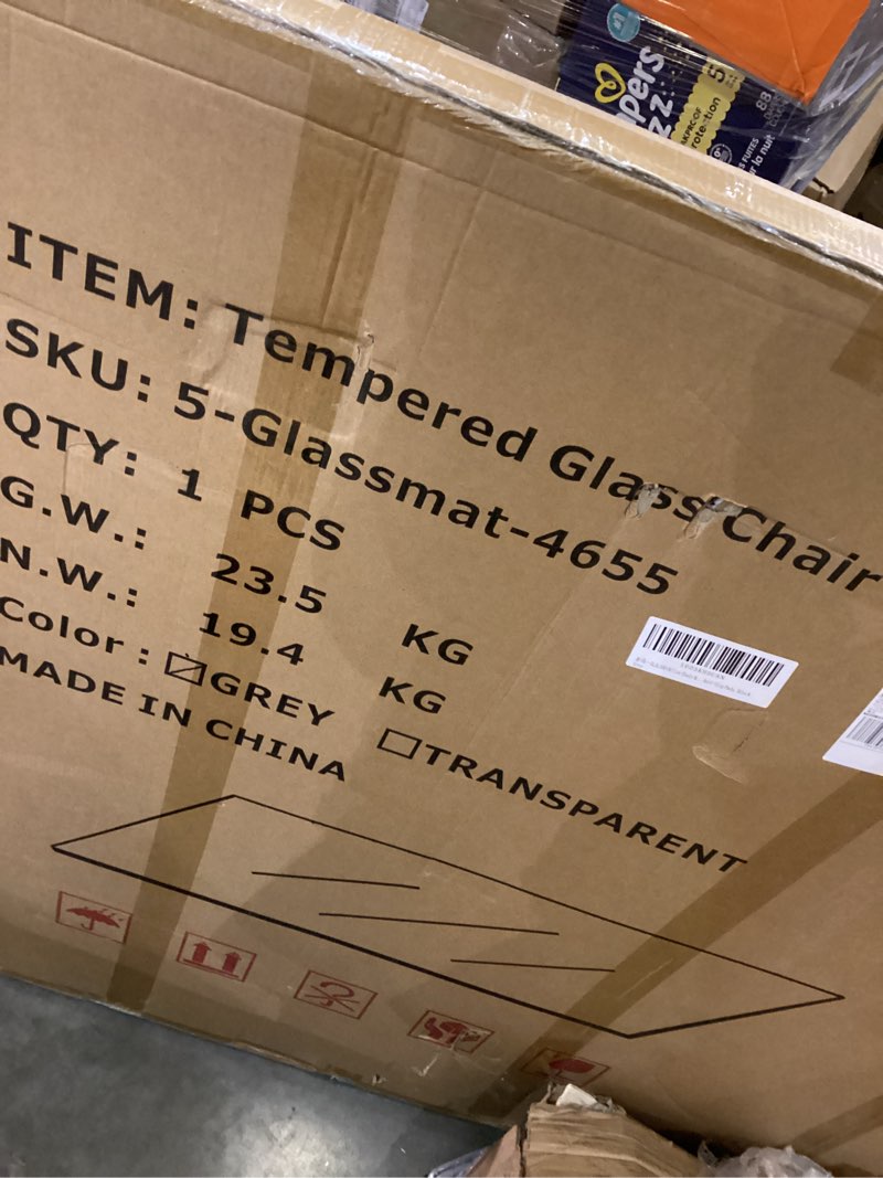 Condition photo showing As Is for GLSLAND 46"×55" [Tempered Glass] Chair Mat – Durable Office Chair Mat on Carpet with 0.2" Thickness, 4 Non?Slip Pads, Sleek & Sturdy Matte Gray Finish, Smooth Glide & Easy Clean, Blue & Grey 46"x 55" Grey