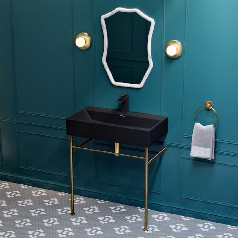 Swis madison claire 30” console sink matte black basin brushed gold legs 