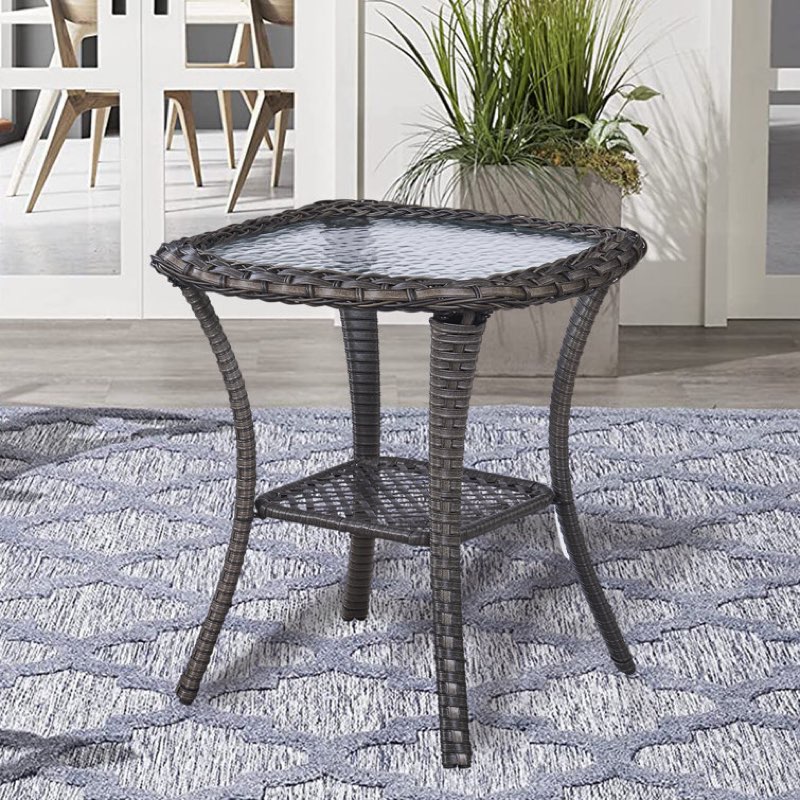 Bonia Wicker Rattan Side Table With Built-In Glass
