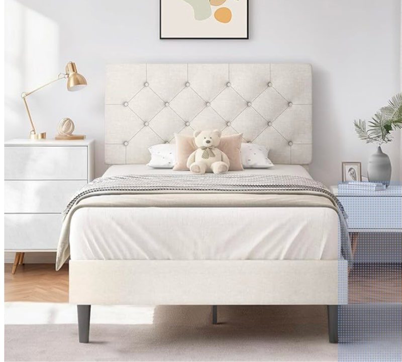 Twin tufted upholstered panel bed 