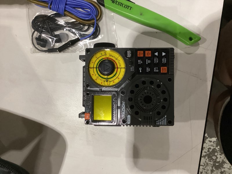 Condition photo showing As Is for radio only raddy rf320 app control shortwave radio, air/fm/am/vhf/sw/wb receiver with bluetooth, portable radio rechargeable w/ 9.85 ft wire antenna