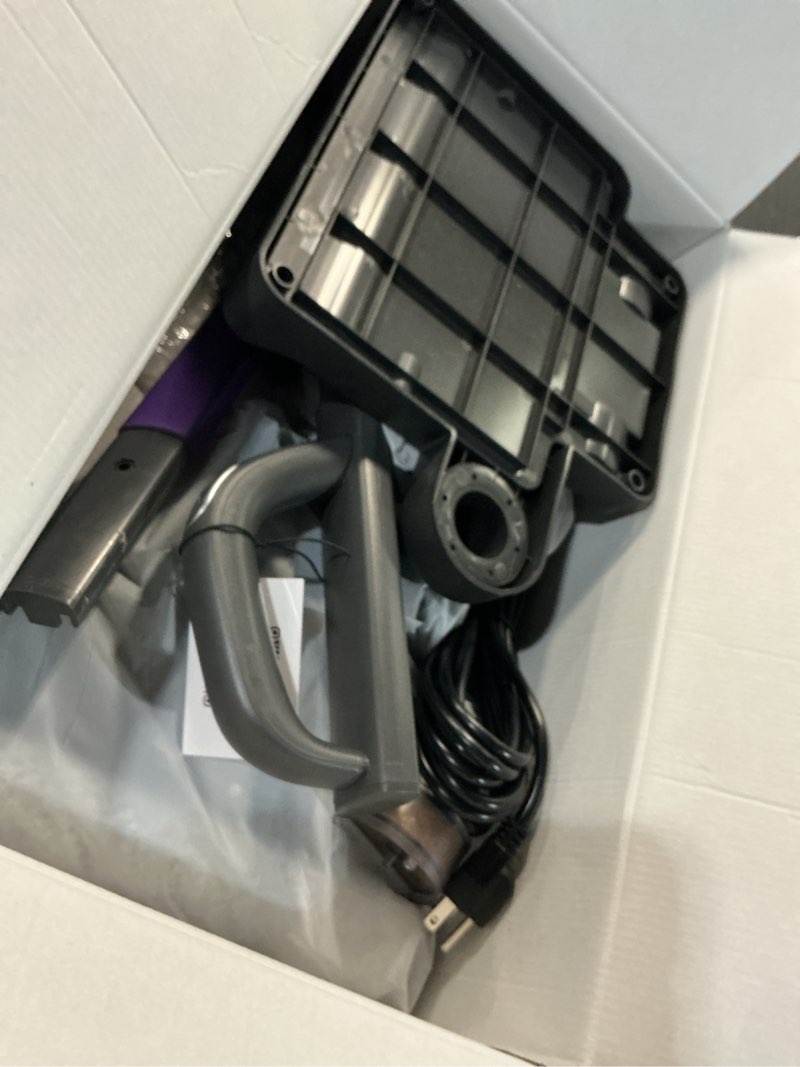 Condition photo showing As Is for steam mop cleaner, lightweight electric mop with deep steam cleaning, self-cleaning, na-ix limescale protection for all sealed hard floors, 180° lie flat, led light, power-assisted drive dark gray and purple