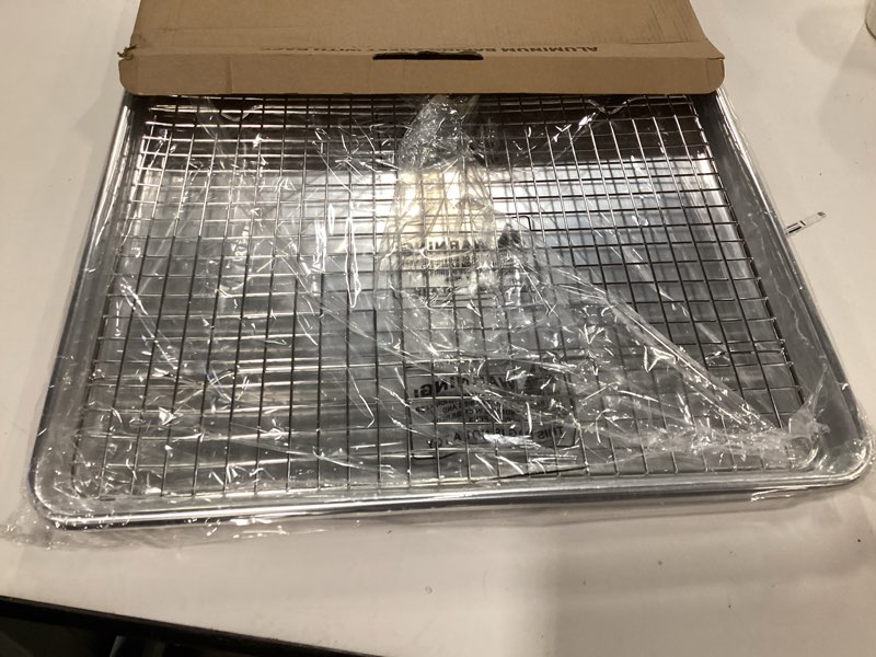 Condition photo showing Good Condition for 24 Inch Baking Sheet Pans with Rack Set, Natural Aluminum Cookie Sheet, Extra Large Commercial Quality Baking Sheet Pan Set, Warp Resistant Nonstick Thick Cookie Tray Pans for Baking, Roasting