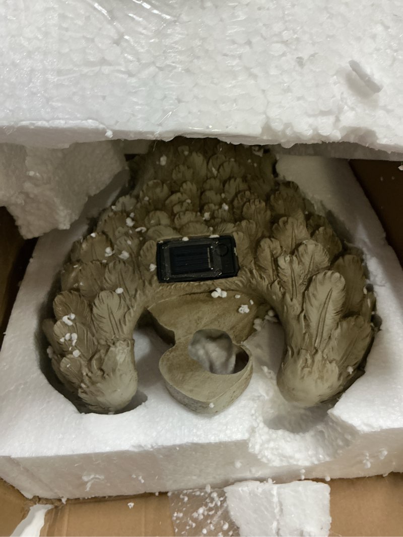 Condition photo showing Good Condition for 12“ angel wings embracing cross solar flameless led candles outdoor garden memorial statue for garden decoration yard art, a touching memorial gift & condolence gifts grave decorations for cemetery