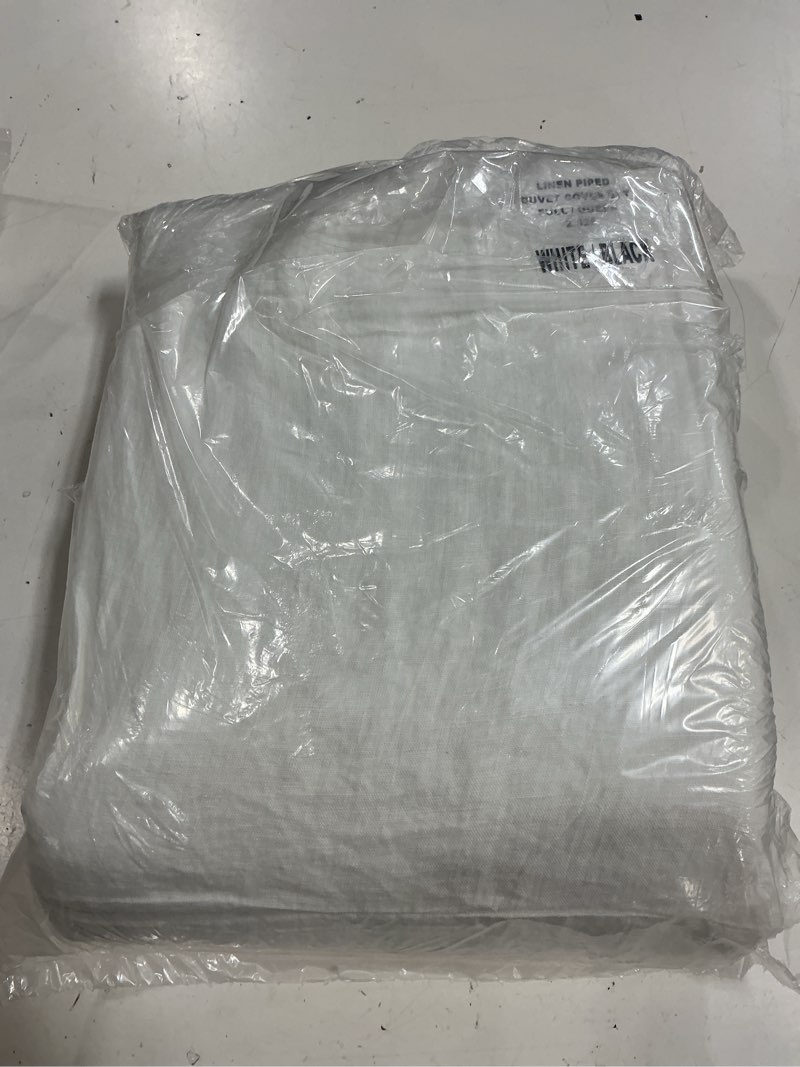 Condition photo showing Good Condition for quince european linen piped duvet cover set full/queen white/black