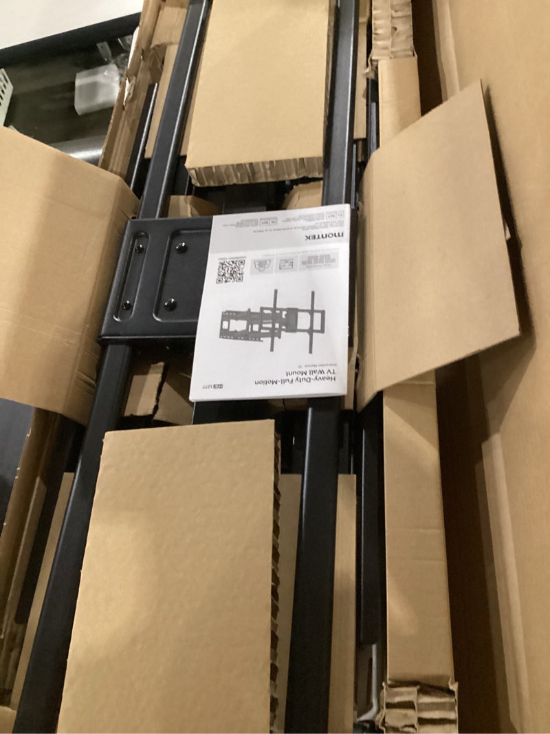 Condition photo showing New/Like New for montek heavy duty xxl full motion tv wall mount for 60-120 inch extra large tvs, holds 265 lbs, max vesa 900x600, 27.7" extension, swivel & tilt, preassembled, fits 12–24" studs, led/lcd/oled 4k/8k