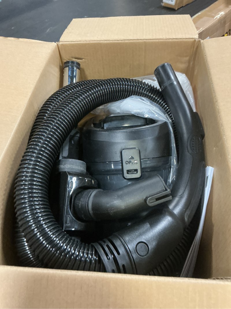 Condition photo showing As Is for Eureka Bagless Canister Vacuum Cleaner, 1100W High Power Vacuum Cleaner for Carpets and Hard Floors HEPA Filter Extension Tube 2-in-1 Crevice Tool Floor Nozzle, NEN121WH White