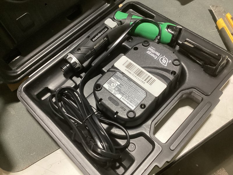Condition photo showing As Is for metabo hpt 3.6v lithium ion cordless screwdriver kit, compact and lightweight power screwdriver with 2 x 1.5ah batteries and quick charger, 21 + 1 clutch settings and built-in led light, db3dl2 db3dl2 only