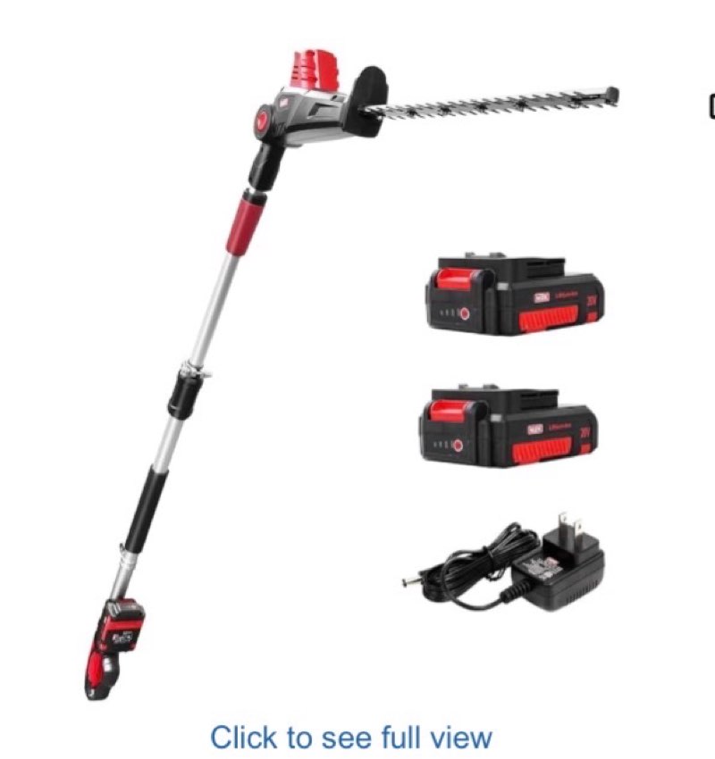 MZK 20V MAX 23-inch Cordless Pole Hedge Trimmer Attachment, 8-Feet Reach, Electric Hedge Trimmer with Extension Pole, Multi-Angle (Two Batteries and Charger Included) (incomplete, missing batteries charging cable and blade cover)