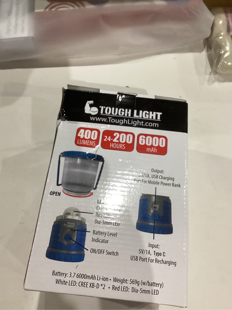 Condition photo showing As Is for Tough Light USB Rechargeable Camping Lantern, 400 Lumens LED Lantern, Hanging Tent Lamp, 6000mAh Pow