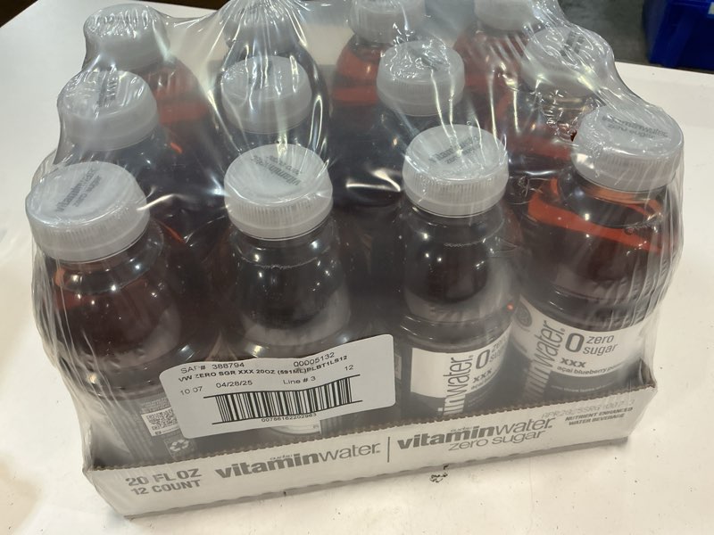 Condition photo showing New/Like New for (April.28.2025)vitaminwater XXX Acai-Blueberry-Pomegranate Zero Sugar, Flavored Water Beverage, 20 fl oz Bottles, 12 Pack Zero Sugar XXX Açai Blueberry Pomegranate 20.05 Fl Oz (Pack of 12)