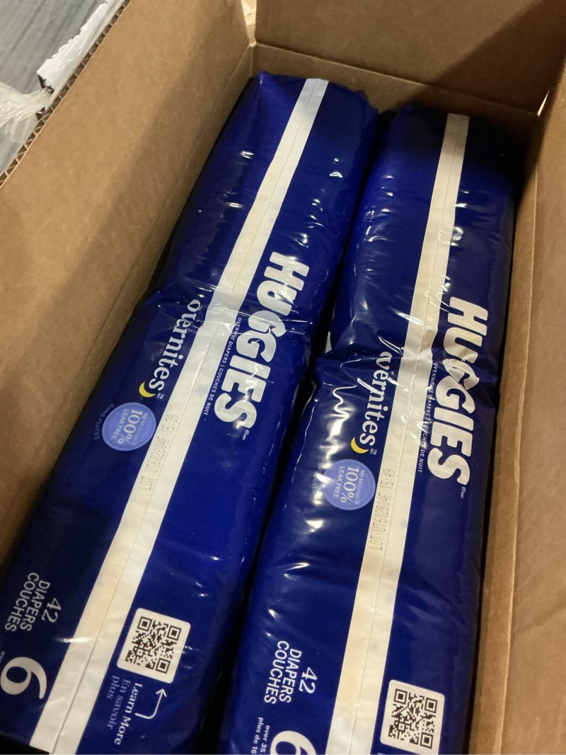 Condition photo showing New/Like New for huggies size 6 overnites baby diapers: overnight diapers, size 6 (35+ lbs), 84 ct (2 packs of 42), packaging may vary size 6 84