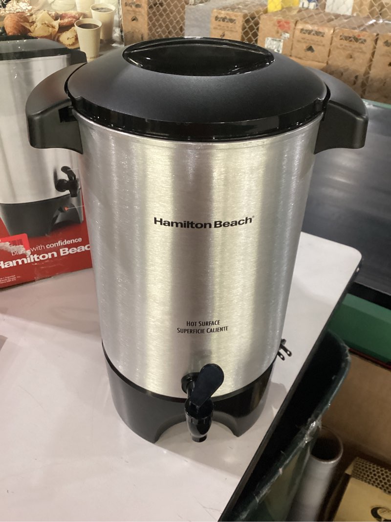 Condition photo showing As Is for hamilton beach 45 cup coffee urn and hot beverage dispenser, silver single-spout