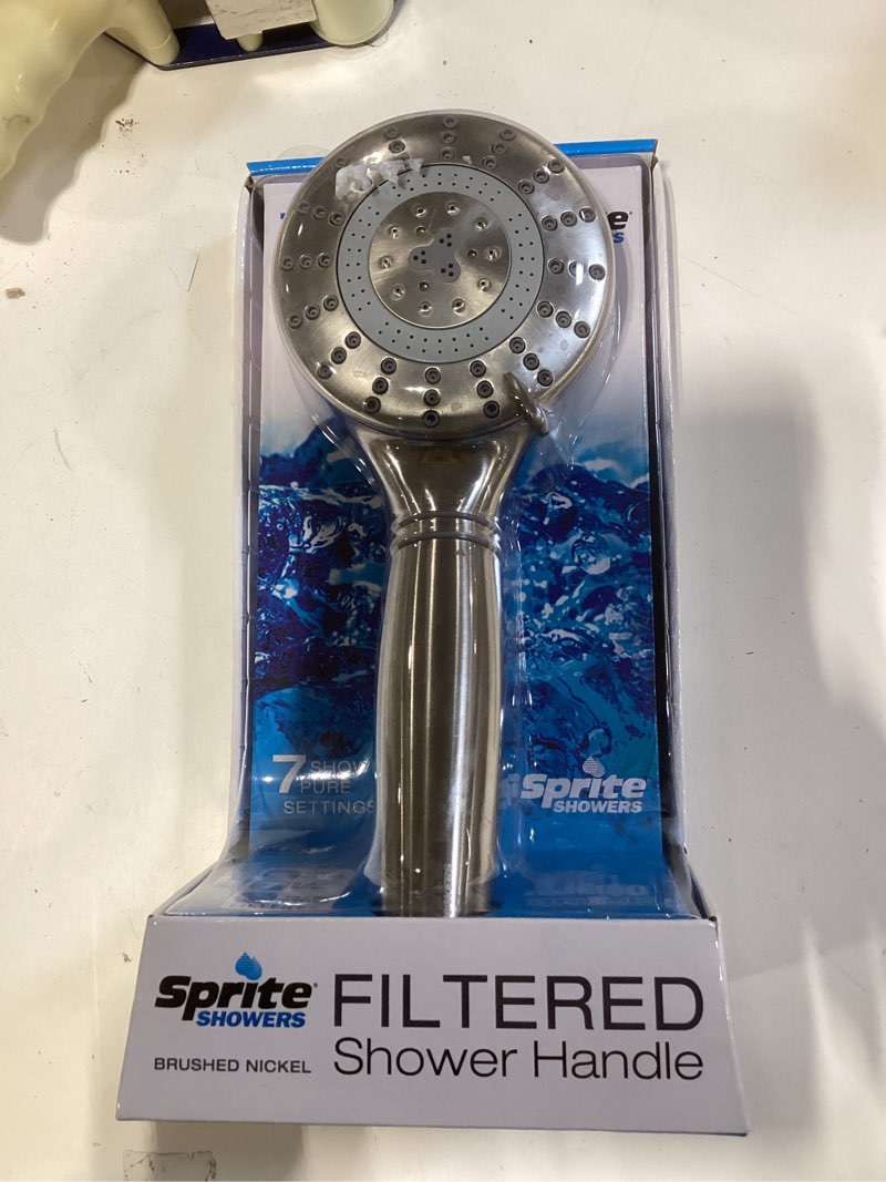 Condition photo showing Good Condition for sprite shower pure 7 -spray brushed nickel 5-in round filtered handheld shower head 1.75 gpm 2 -pack item #857101 | model #he7e-bn