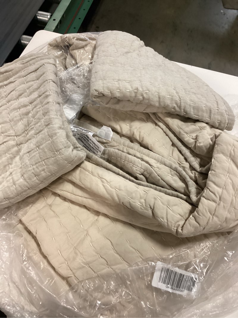 Condition photo showing Good Condition for european linen cotton stitch quilt set, king/cal king, natural
