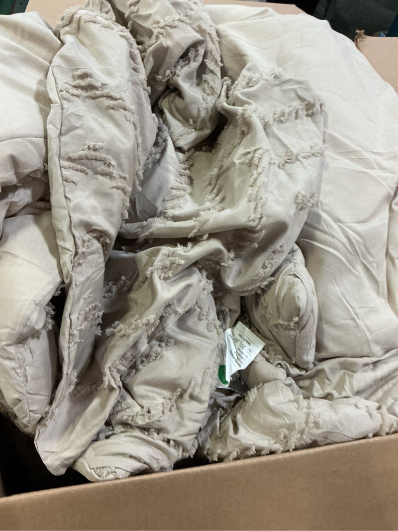 Condition photo showing As Is for andency khaki comforters queen size set, boho beige soft fluffy tan warm lightweight bedding comforter sets for queen bed, 3 pieces taupe chevron tufted aesthetic microfiber lightweight comforter set 09 - khaki queen (90"x90")
