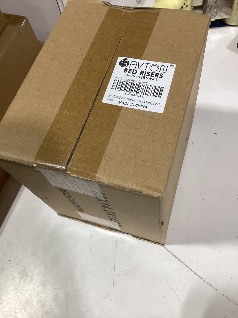 Condition photo showing New/Like New for 5-inch Bed Risers 4 Pack, Heavy Duty Adjustable Furniture Risers, Oversized Furniture Riser for Couch Sofa Table Chair Leg Frame Dorm, Support up to 6000 Lbs(Brown 4 Pack, 5 inch)