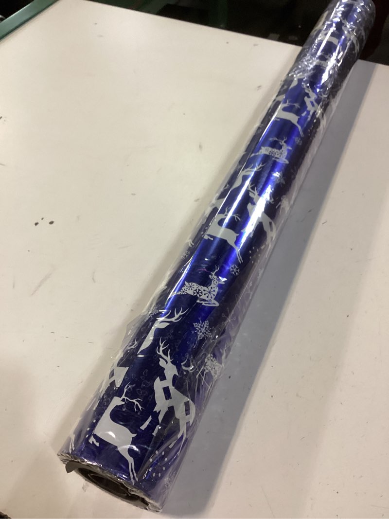 Condition photo showing Good Condition for MAYPLUSS Christmas Reversible Wrapping Paper Jumbo Roll - 30 Inches x 100 Feet - Blue Reindeer with Glitter Metallic Foil Shine
