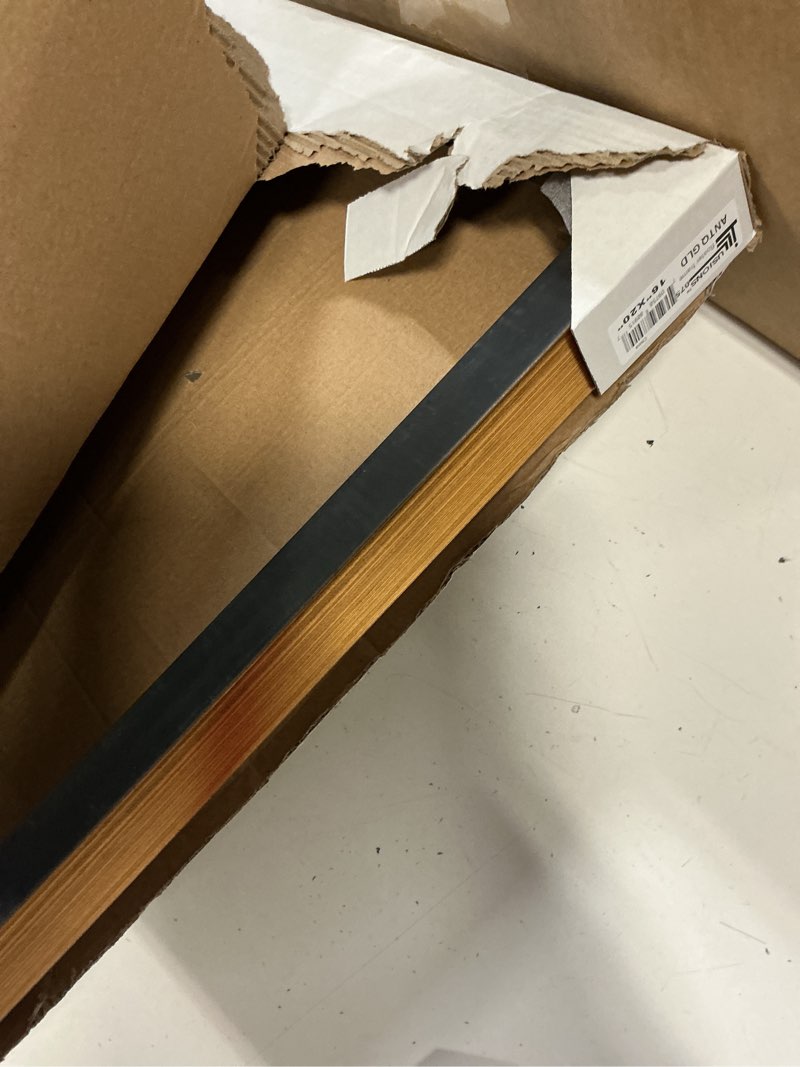 Condition photo showing Good Condition for creative mark illusions floater frame for 3/4" deep canvases - 16x20 antique gold - no glass or backing - wood composite floating illusion frame for canvas paintings- with hanging hardware antique gold 16x20 1