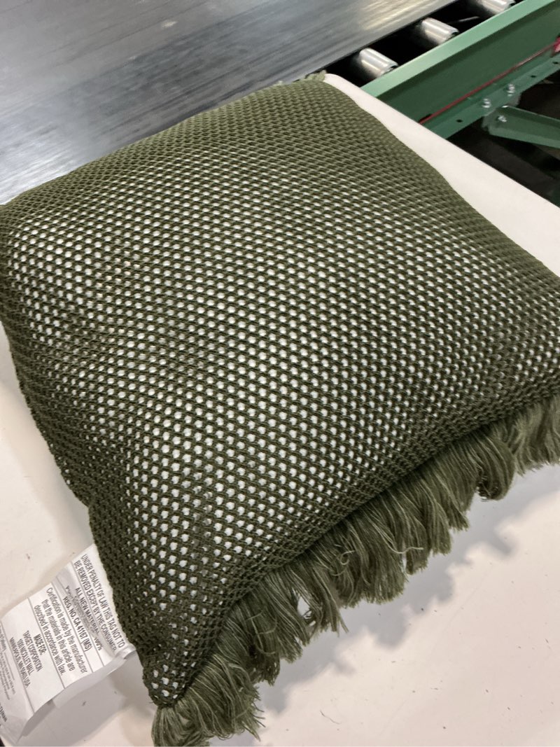 Condition photo showing Good Condition for 20"x20" faux natural knit fringed pillow dark green - threshold™