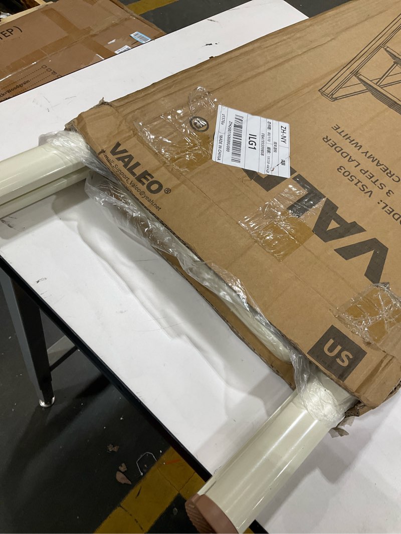 Condition photo showing Good Condition for valeo 3 step ladder,lightweight folding step stool with wide anti-slip pedal, 330lbs capacity, heavy duty,sturdy iron metal step stool for home, kitchen, closet, adults, cream white milk white 3 step