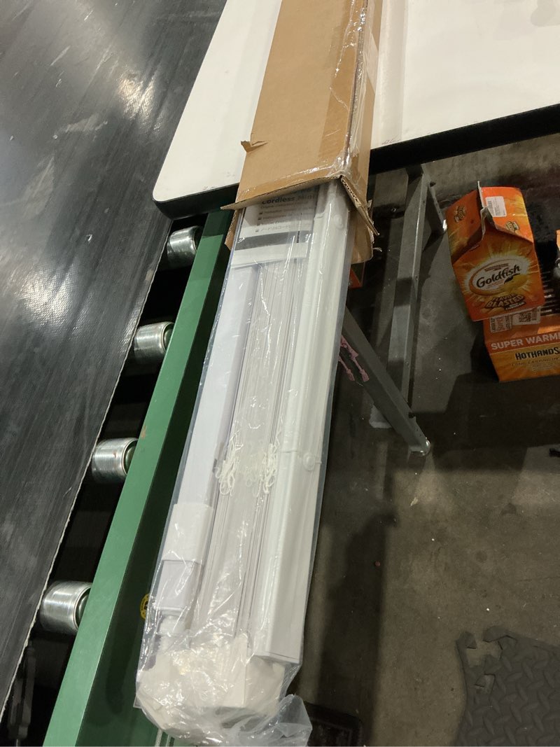 Condition photo showing New/Like New for no drill blinds for windows 1" vinyl l-shaped slats cordless mini blinds for home, for window size 46" w × 64" h white white 46" w × 64" h