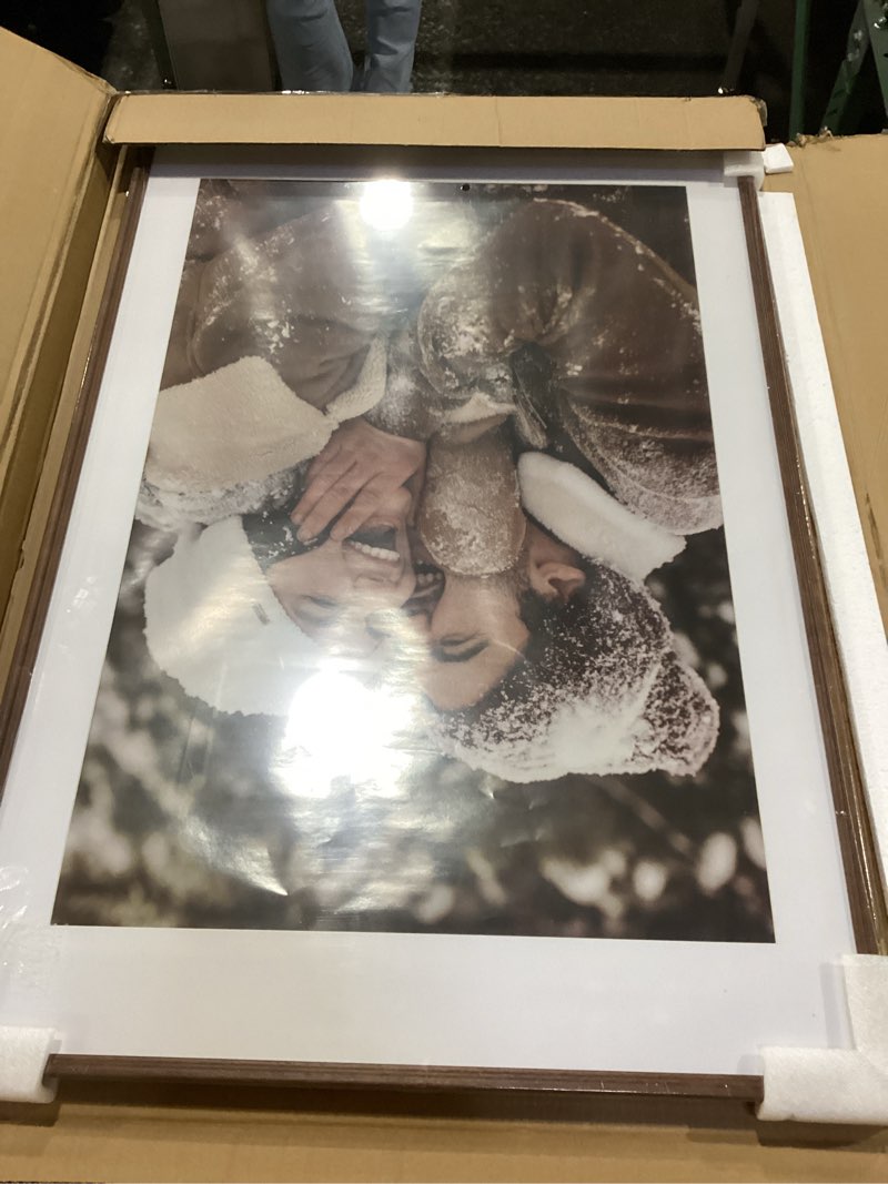 Condition photo showing New/Like New for Axeman 24x36 Picture Frame with Mat for 20x30, Solid Oak Wood Poster Frame with Tempered Glass, Wood 24''x36'' Minimalist Photo Frame Movie Poster Frame with Wall Hooks for Art Photo Prints, Natural