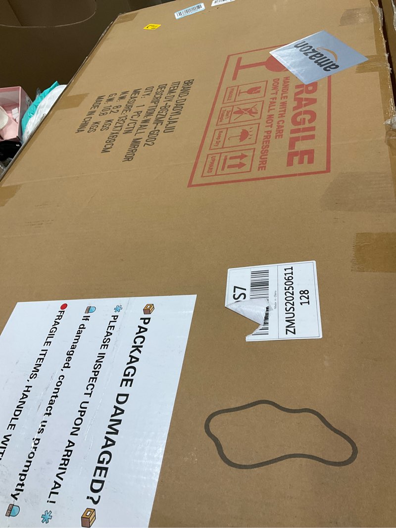 Condition photo showing Good Condition for Irregular Wall Mirror, 47"x22" Gold Asymmetrical Mirrors with Metal Frame, Modern Organic Shaped Mirrors for Living Room Bedroom Hallway Entryway, Horizontal or Vertical Hanging Gold 47"L x 22"W