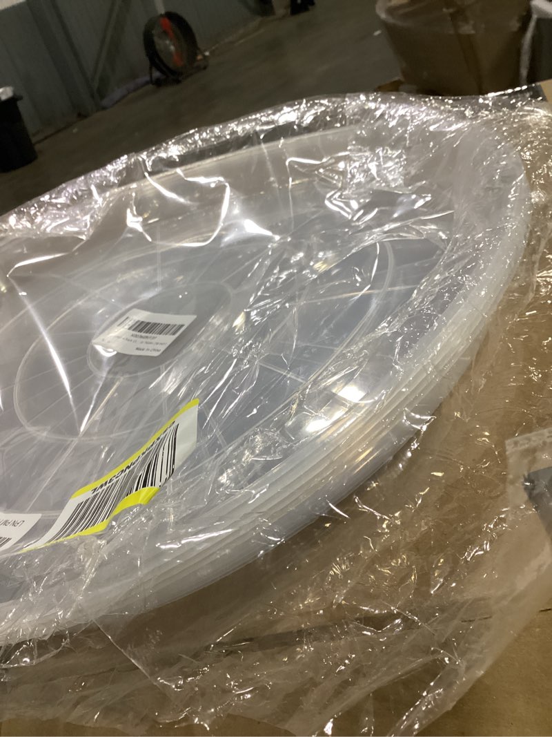 Condition photo showing Good Condition for 4 pack clear plant saucer 4 6 8 10 12 14 16 18 20 22 inch plant trays for pots, plastic extra large planter saucers for outdoors indoors, drip catcher water tray for plants (18 inch) 18 inch clear