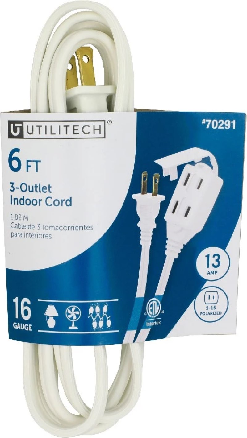 6-ft 16 / 2 Light Duty 2 Prong White Indoor Extension Power Cord
