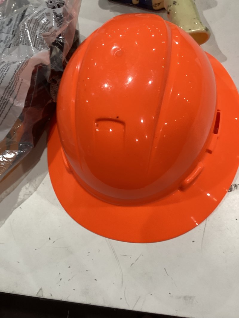 Condition photo showing Good Condition for 3m full brim quick adjusting ratchet type i class g e orange hard hat