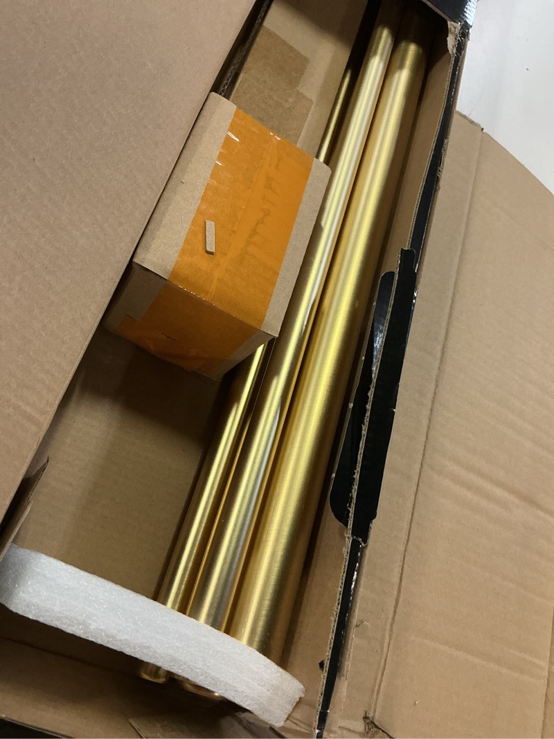 Condition photo showing Good Condition for 1-1/8 inch diameter brushed gold curtain rod with bird design finials, 72-144'' telescoping double curtain rods for window width 68-140 inch, 1 pack 72-144'' gold