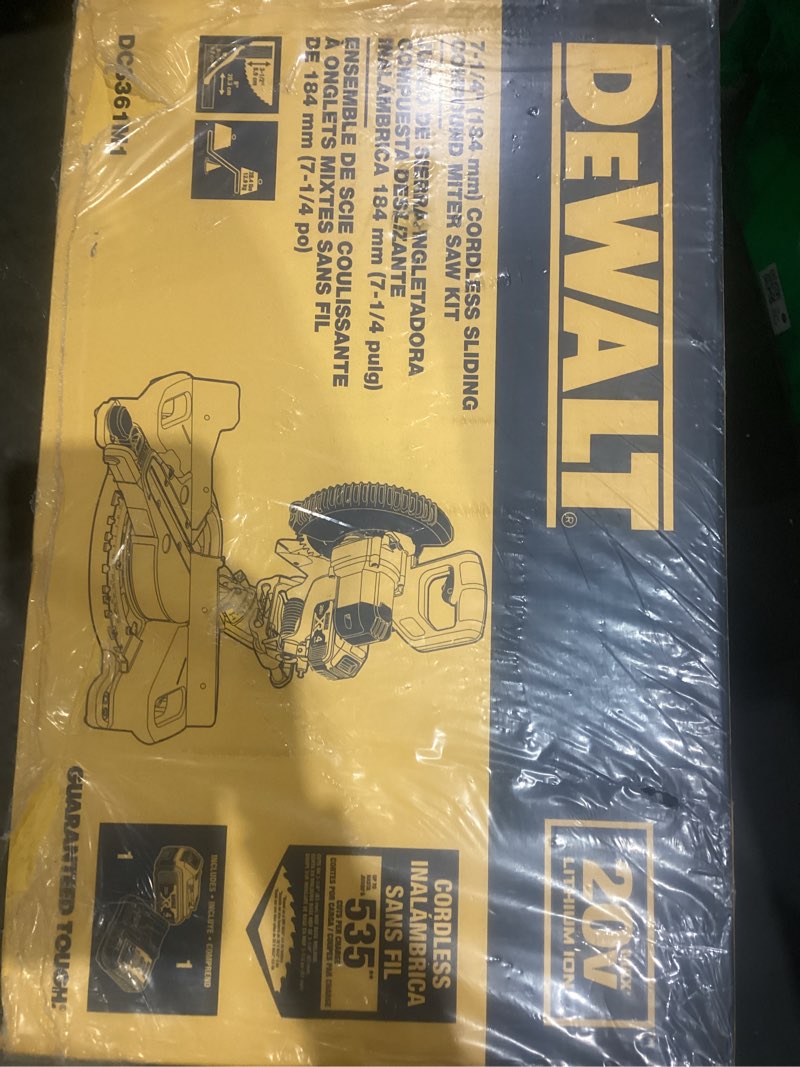 Condition photo showing New/Like New for DEWALT 20V MAX* 7-1/4-Inch Miter Saw, Cordless (DCS361M1) 20V 7-1/4-Inch Miter Saw