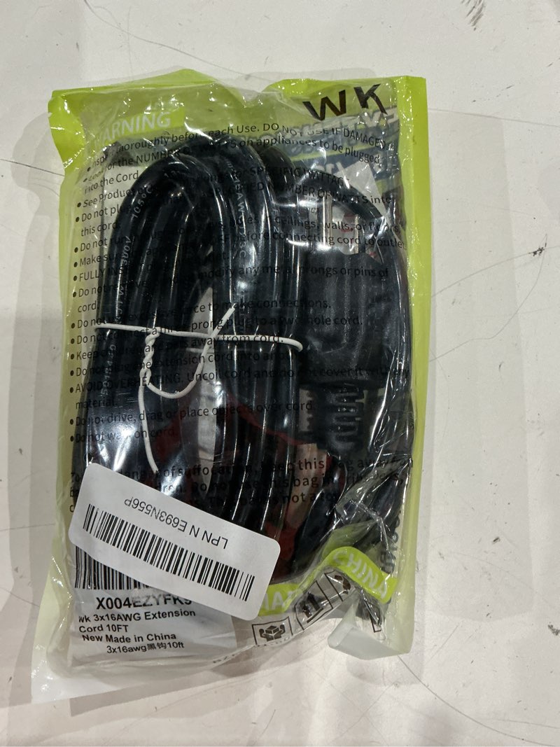 Condition photo showing Good Condition for 16/3 black indoor outdoor extension cord 10 ft waterproof, extension cord with 3 prong grounded plug,13a 1625w 16awg sjtw, flexible weatherproof power cable for offices, gardens and lawns 10ft without storage straps black