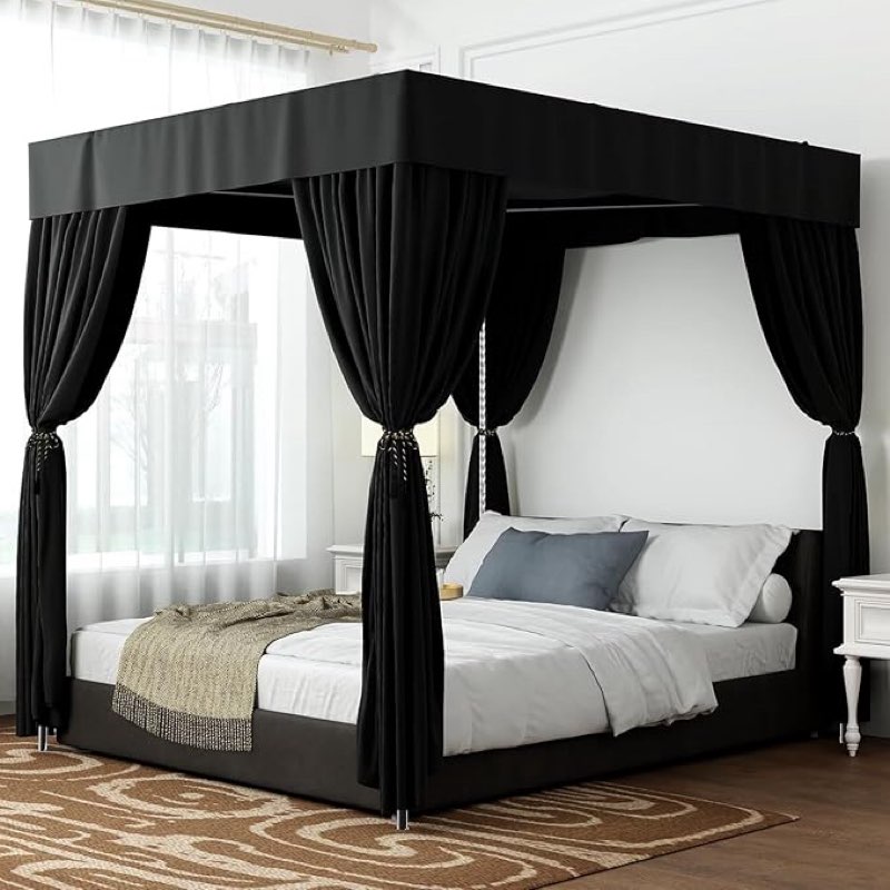 Canopy Bed Frame King Size Stainless Steel Canopy Poles for Bed, Canopy Bed Curtains King Bed Canopies & Drapes for 4 Corner Metal Bed Wood Bed Bedroom Decor