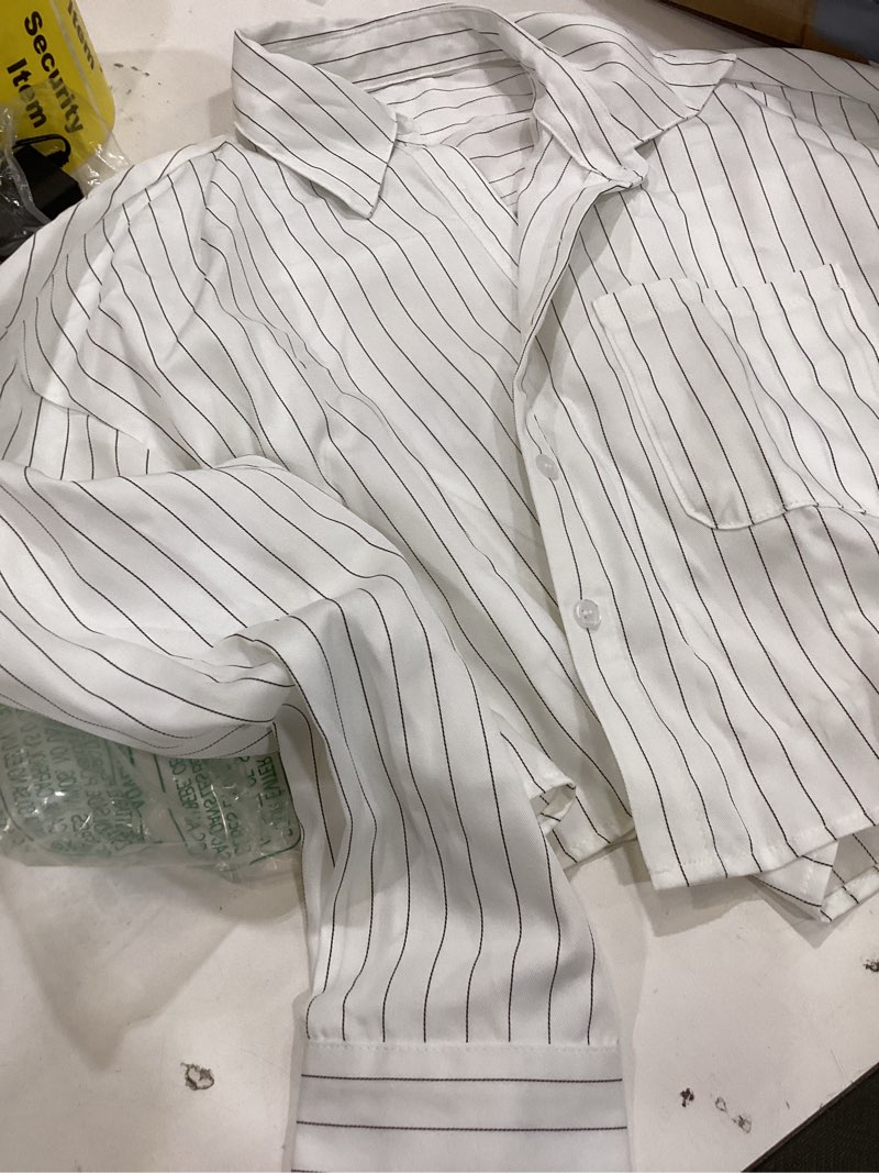 Condition photo showing Good Condition for wdirara women's casual long sleeve button down shirts blouse crop top small white striped