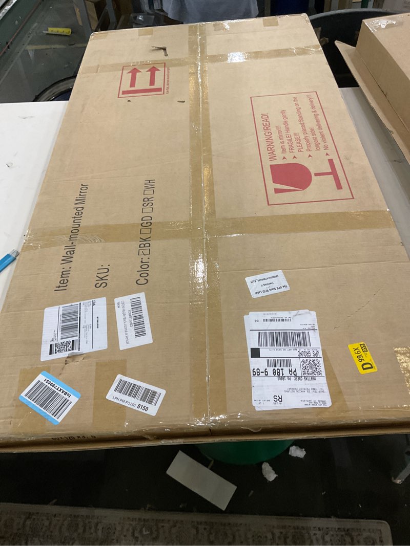 Condition photo showing Good Condition for 48x24In Black Bathroom Mirror for Wall, Rectangle Mirrors with Metal Frame, Bathroom Rectangular Mirror Modern Wall Mirror for Bedroom Living Room, Entryway Hangs Horizontal or Vertical Black 48"L x 24"W