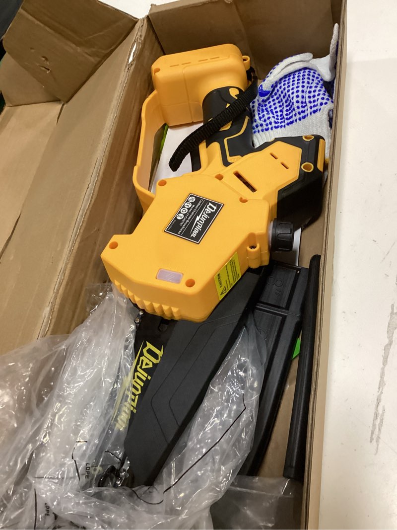 Condition photo showing Good Condition for cordless mini chainsaw compatible with dewalt 20v max battery, 6 inch & 8 inch small electric chainsaw brushless, 2x 6'' + 2x 8'' chains, auto oiler, handheld pruning tree saw (tool only)