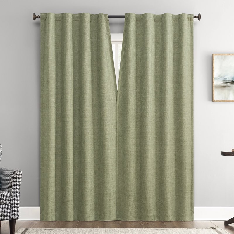 sun zero vance 2-piece magnetic closure 100% blackout back tab curtain panel pair,36 \"x84\", sage green