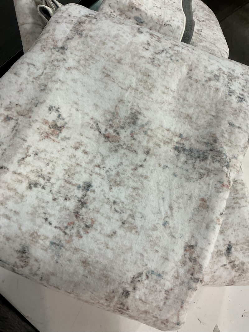 Condition photo showing As Is for washable 4x8 hallway runner rug: vintage 8ft soft runners for entry kitchen wide low pile carpet with non-slip backing for living room bedroom thin bathroom carpet for dining room foyer (grey,4x8) 4' x 8' (rectangular) grey