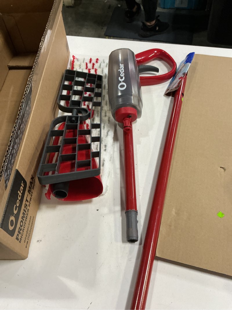 Condition photo showing As Is for o-cedar promist max microfiber spray mop, red spray mop spray mop