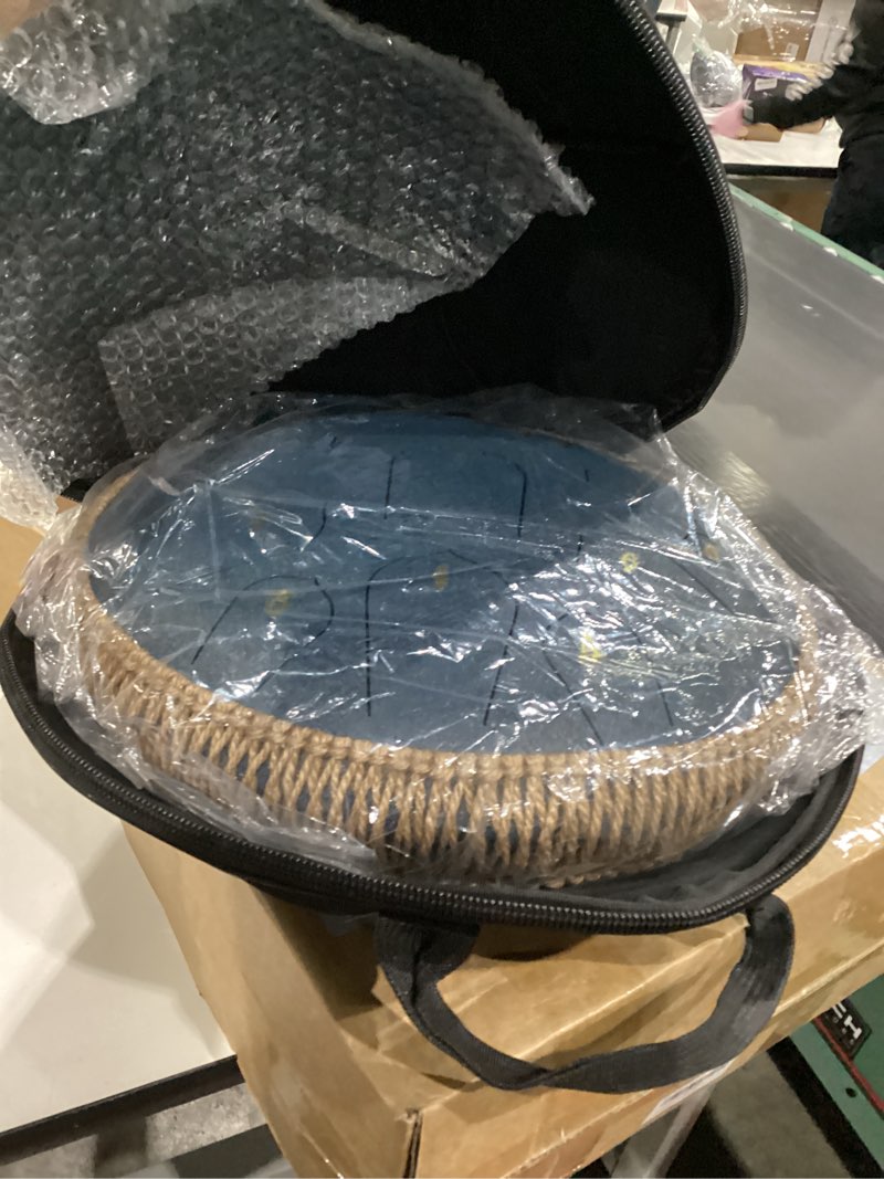 Condition photo showing New/Like New for steel tongue drum - 14 inch 15 note tongue drum - hand pan drum with music book, handpan drums mallets and carry bag, d major (navy blue) 14 inch navy blue