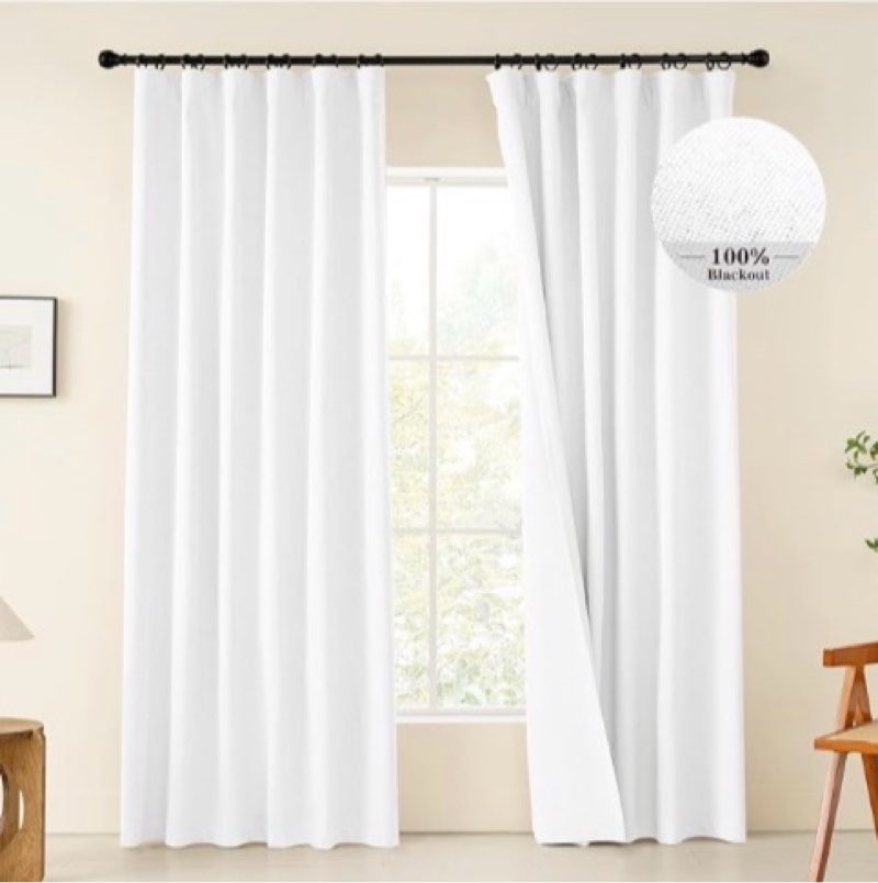 KangBang Pure White Blackout Curtains 84 Inch Length, Faux Linen Room Darkening Curtains for Bedroom