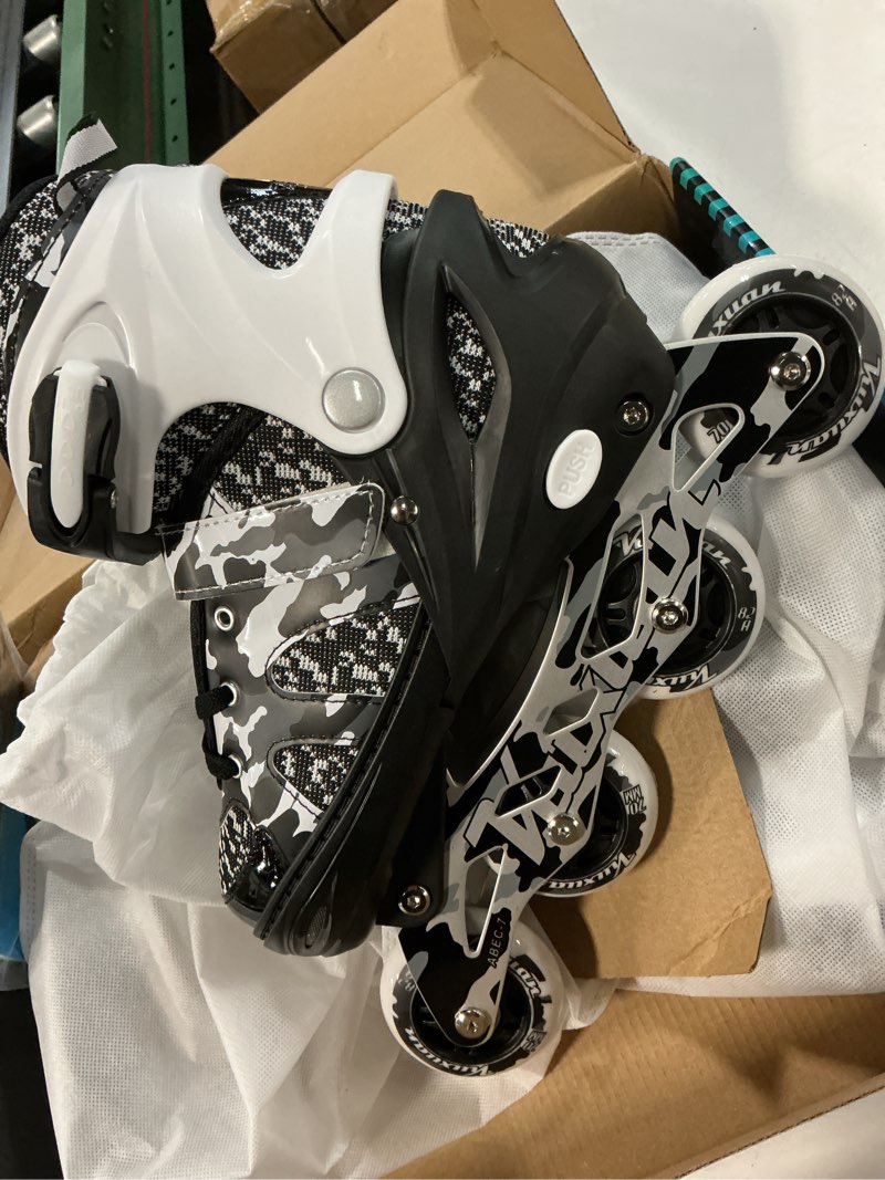 Condition photo showing Good Condition for kuxuan boys adjustable inline skates with light up wheels, fun illuminating skates for kids girls youth black came large(kids 3-6 us)